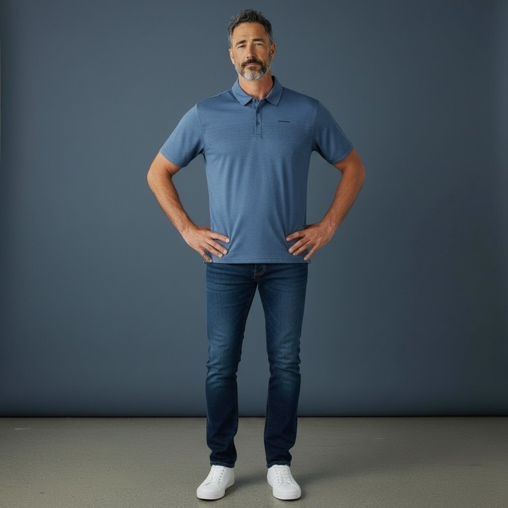 Travis Mathew Mens Polo Shirt Blue Textured Stripe Golf Casual XL